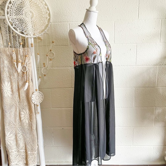 NWOT David & Young Black Embroidered Kimono / Duster / Cover Up - Picture 7 of 11